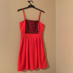 Red spaghetti strap girls dress with pleated skirt